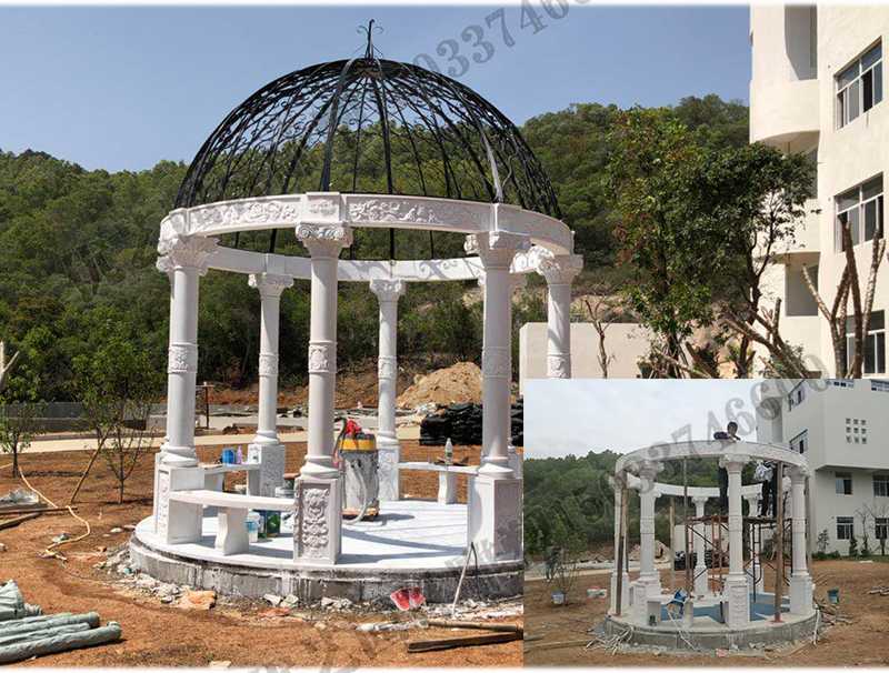 石雕涼亭案例，景觀涼亭怎樣安裝，石雕涼亭定制工廠
