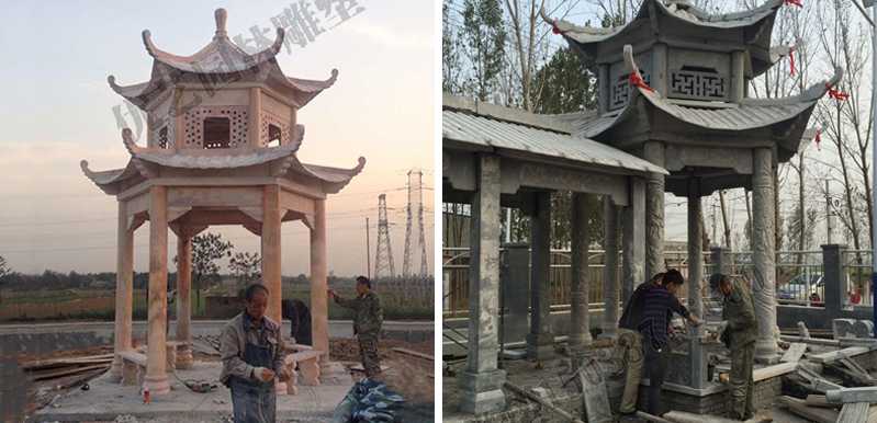 中式大理石涼亭安裝，石雕景觀亭子工廠，中式?jīng)鐾S家