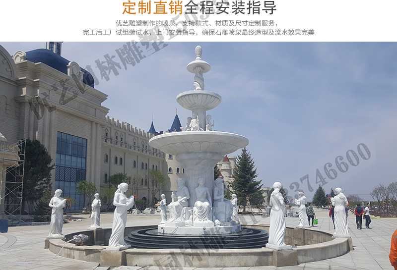 大理石景觀噴泉安裝，如何安裝大型景觀噴泉，定制石雕噴泉工廠