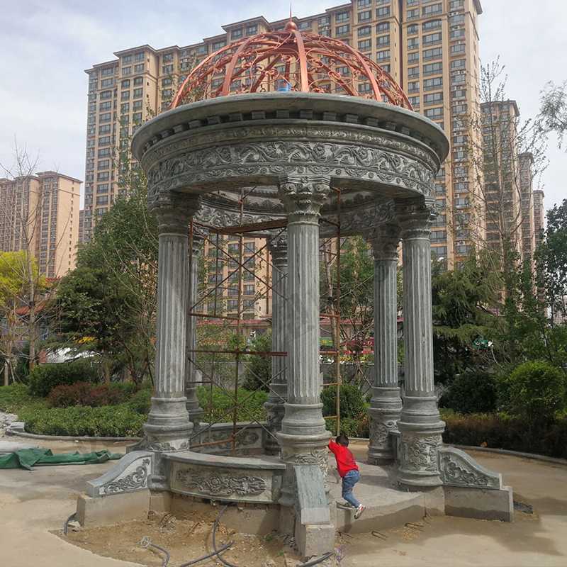 景觀涼亭廠家，園林小區(qū)景觀亭子，大理石石材涼亭