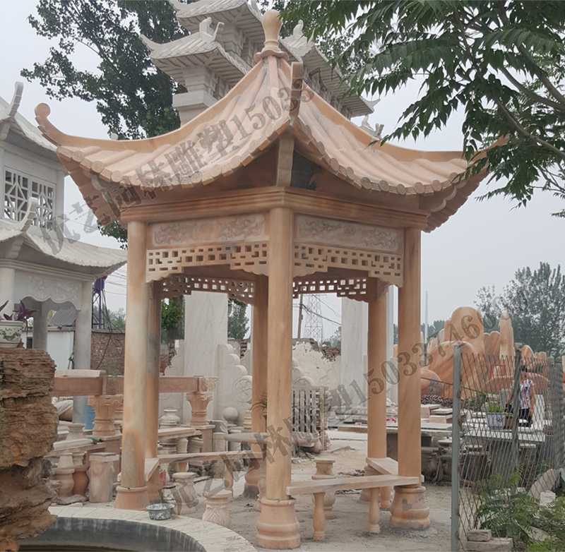 中式大理石涼亭，石雕景觀亭子，石雕六角亭子廠家