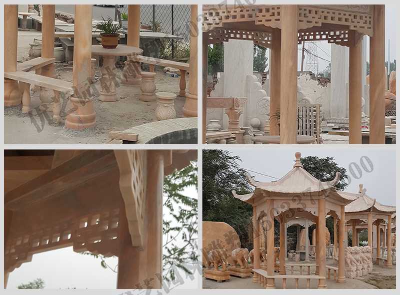 中式大理石涼亭，石雕六角亭子細(xì)節(jié)圖，定制中式景觀涼亭